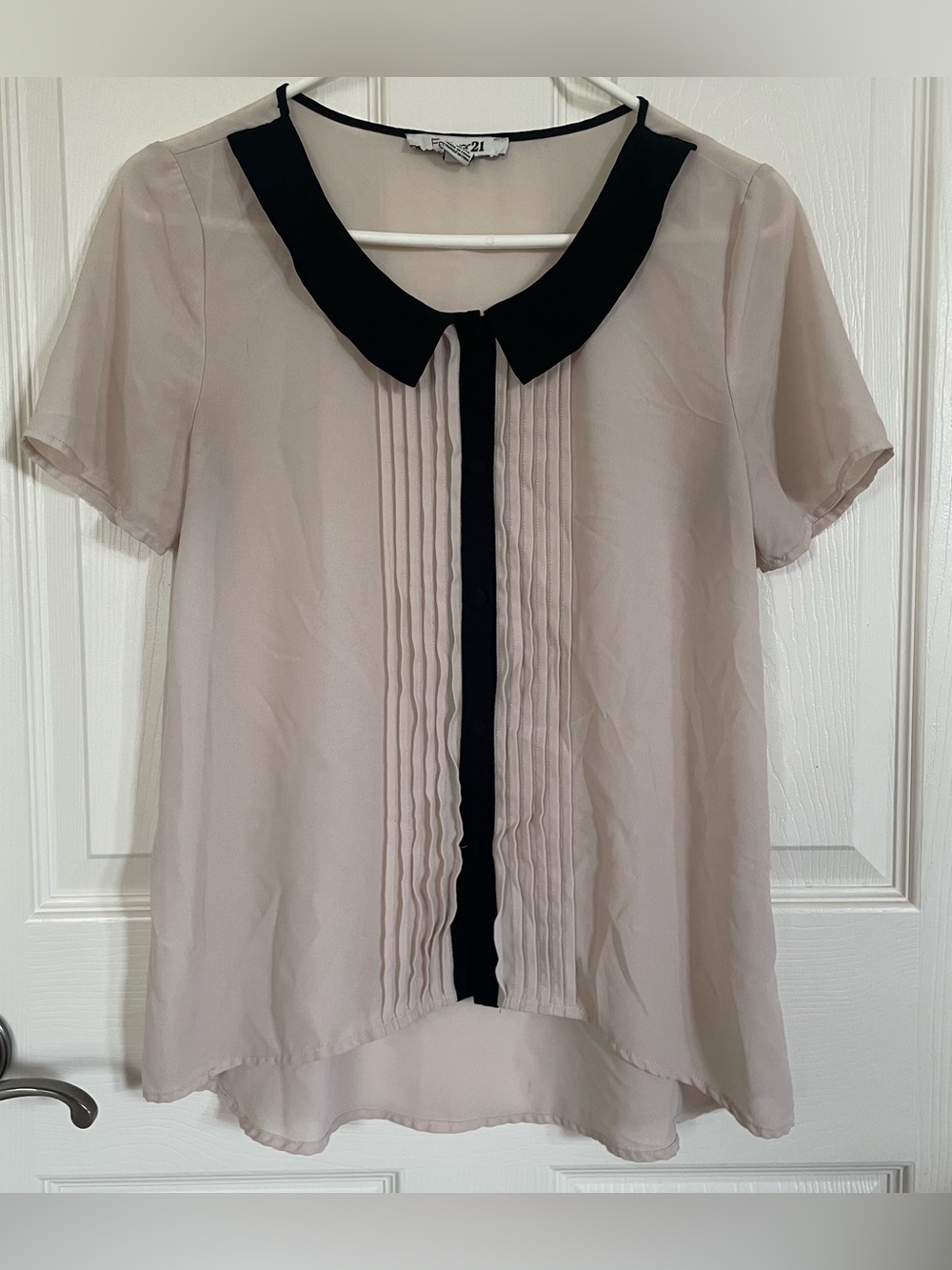 Forever 21 Sheer Nude Button Down Blouse with Peter Pan Collar size S